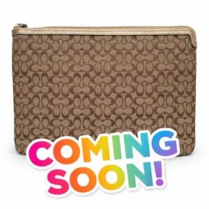 Coach Signature Tablet Sleeve Khaki Jacquard Gold Leather 8.25 x 10.35